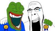 award badge bald blue_shirt closed_eyes crying frog glasses green_skin hand laughing no_more_brother_wars nose open_mouth pepe stubble tear teeth variant:cobson // 1920x1080 // 697.3KB