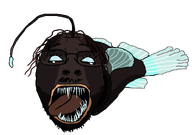 angler_fish animal aquatic bait bioluminescence deep_sea esca fin fish full_body glasses lure open_mouth sea series:animaljaks sharp_teeth soyjak stubble tongue tranny transparent_background variant:bernd // 2156x1513 // 495.5KB