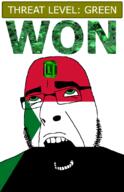 ahegao emerald flag:sudan gem glasses green green_eyes hair looking_up open_mouth schlog_color_event soyjak soyjak_blog stubble sudan teeth text threat_level_green variant:cobson won // 721x1115 // 140.2KB