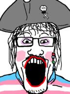 2soyjaks bone cheeks clothes glasses hair hat makeup mustache open_mouth pirate pirate_hat skull soyjak stubble tranny variant:markiplier_soyjak variant:unknown // 600x800 // 35.6KB