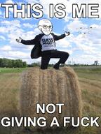 clothes fingerboy glasses grass hand hay haybale image_macro shoe smug soyjak stubble subvariant:fingerboy subvariant:soyak_(smug) text variant:a24_slowburn_soyjak variant:soyak // 540x720 // 880.1KB