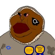 angry anti_anti_soytan anti_soytan antiswarthy_(namefag) award bloodshot_eyes brown_skin closed_mouth clothes distorted eskimo fat gooned_to_soytan_gore_award low_quality variant:meximutt // 1280x1280 // 862.3KB