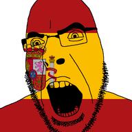 angry animal castle country cross crown cruciger flag flag:spain fleur-de-lys glasses latin_text lion open_mouth shield soyjak spain stubble text variant:cobson // 721x720 // 41.4KB