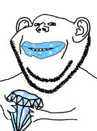 arm closed_mouth diamond ear eating gem hand holding_gem holding_object looking_at_you smile soyjak stubble teeth variant:impish_soyak_ears // 602x812 // 184.6KB