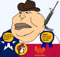 award awards buc-ees cowboy cowboy_hat flag:texas gender-neutral_language gun latino texas united_states variant:meximutt whataburger white_skin // 888x849 // 214.6KB
