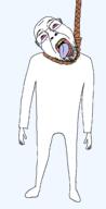 blood bloodshot_eyes clothes crying full_body glasses hand hanging leg mustache open_mouth rope skinny soyjak stubble suicide template tongue transparent_background variant:bernd yellow_teeth // 1300x2540 // 59.9KB