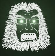 glasses glowing_eyes hair inverted open_mouth soyjak stubble thougher variant:soydoz // 600x610 // 180.6KB