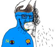 2005 award belly_button blm_logo blood bloodshot_eyes blue_skin communism crying glasses hammer_and_sickle hand meta:pornographic_content nipple open_mouth penis pubic_hair series:x_inmigrants stubble subvariant:blowjak text tranny twitter variant:soyak zoomer zoomer_hair // 1333x1142 // 336.5KB