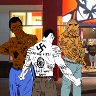 4soyjaks arm bbc black_skin brown_skin buff cholo christianity closed_mouth clothes ear fist full_body gangster glasses gun hair hand holding_gun holding_object holding_pistol islam latino mexico millions_must_die nazism neon_genesis_evangelion nigger open_mouth phone pistol raised_fist_(symbol) revolver scared science shaved skull sonnenrad soyjak stubble subvariant:chudjak_front subvariant:soyak_(concerned) swastika tattoo text united_states variant:chudjak variant:soyak worried // 2000x2000 // 1.3MB