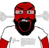 angry beard cbat_story clothes fume glasses i_love knowyourmeme open_mouth rtifu red_skin reddit soyjak subvariant:science_lover text tshirt variant:markiplier_soyjak wordswordswords // 800x789 // 171.4KB