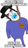 badge bloodshot_eyes clothes crying full_body glasses hanging hat imgflip.com impact_font judaism pacifier rope soyjak star_of_david subvariant:patrick suicide text variant:chudjak // 500x853 // 77.7KB