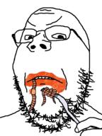 angry bug eating fork glasses hand holding_object soyjak spaghetti stubble variant:gapejak worm // 600x800 // 59.9KB