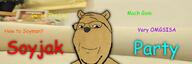 banner closed_mouth comic_sans dog doge ear glasses irl_background soyjak_party stubble subvariant:wholesome_soyjak text variant:gapejak // 1200x400 // 366.0KB