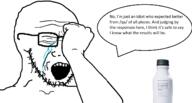 arm closed_eyes crying fist glasses hand open_mouth soy soyjak soylent speech_bubble stubble text variant:soyak // 1413x759 // 224.2KB