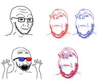 3d_glasses 3soyjaks angry arm blue concerned frown glasses hand hand_up open_mouth red soyjak stubble variant:excited_soyjak variant:gapejak variant:soyak // 934x774 // 228.1KB