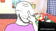 arm computer glasses glowing_glasses hand irl_background nintendo redraw smirk smug soyjak stubble text variant:soyak video_game youtube // 1280x720 // 1019.2KB