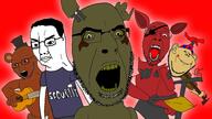 5soyjaks angry animatronic balloon_boy chud closed_mouth clothes drum_set eyepatch five_nights_at_freddy's five_nights_at_freddy's_1 five_nights_at_freddy's_2 five_nights_at_freddy's_3 foxy_(fnaf) freddy_fazbear glasses guitar hair hat lhugueny multiple_soyjaks open_mouth playing_instrument propeller_hat rabbit_ear red_background security smile soyjak springtrap stubble thumbnail top_hat tshirt variant:bernd variant:chudjak variant:cobson variant:impish_soyak_ears variant:soyak video_game violin william_afton yellow_sclera yellow_teeth youtube // 1920x1080 // 914.2KB