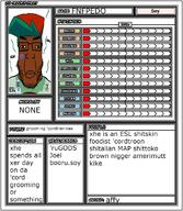 brown_skin character co_(4chan) discord discord_logo_facial_mark facial_mark flag:minor_attracted_person fnf_pedo froot hero_sheet map_(pedophile) orange_skin pedophile score_sheet soyjak stat_sheet stats subvariant:chudplier variant:markiplier_soyjak // 999x1150 // 197.1KB