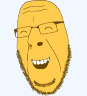 closed_eyes emoticon glasses grin happy no_eyebrows open_mouth series:soymoji soyjak stubble variant:cobson yellow yellow_skin // 721x789 // 32.2KB