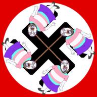 animated arm balding flag full_body glasses hanging leg loop nazism noose open_mouth soyjak stubble swastika tranny variant:bernd // 1200x1200 // 279.4KB