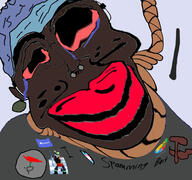 autism badge black_skin bloodshot_eyes blue_hair commie commiepedotroon communism discord distorted earpiece furry jartycuck leftist liberal nigger nose_piercing rope slopjak subvariant:chudjak_front subvariant:jartycuck suicide tattoo variant:chudjak // 1920x1798 // 1.2MB