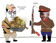 angry closed_mouth clothes communism firearm flag flag:spanish_republic gold gun hat holding_gun holding_object holding_rifle military rifle russia spain text uniform variant:chudjak weapon // 680x525 // 49.7KB