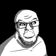 black_background glasses mustache ominous smile soyjak stubble variant:feraljak // 1500x1500 // 47.4KB