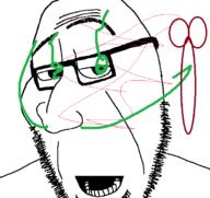 glasses half_open_mouth open_mouth penis raised_eyebrow scribble soyjak stubble variant:cobson variant:smugjak // 681x643 // 33.8KB