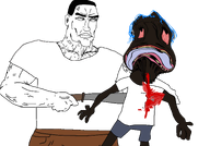 black_skin blood bloodshot_eyes blue_hair buff chud distorted holding_object kill machete muscles subvariant:perceptive_chud template template:butcher tranny transparent_background variant:bernd variant:chudjak // 3000x2100 // 834.8KB
