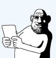 fat glasses holding_object holding_phone man_tits nuvariant ominous rape shadow skin soyjak stubble variant:firstjak white // 427x449 // 8.9KB