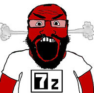7zip beard clothes fume g_(4chan) glasses hair logo open_mouth red_skin soyjak subvariant:science_lover technology tshirt variant:markiplier_soyjak // 800x789 // 213.4KB
