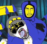 ack arm blue_skin buff choke_hold chud drone glasses glitch grey_hair hair hand headlock machine murder_drones open_mouth robot serial_designation_v shit_nobody_cares_about shitnobodycaresabout snca strangling stubble subvariant:pol_face troonslop ultrakill v1 variant:bernd variant:chudjak white_skin // 760x718 // 164.6KB