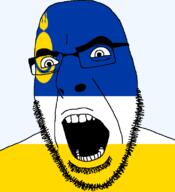 buryatia flag flag:buryatia full_head glasses hair looking_to_the_right open_mouth russia soyjak stubble teeth text transparent transparent_background variant:cobson // 721x789 // 21.2KB