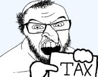 glasses jewish_nose open_mouth pointing sign soyjak stubble tax teeth transparent_background variant:feraljak // 480x377 // 58.3KB