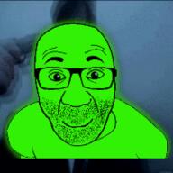 2soyjaks 3dgifmaker animated glasses glowing green_skin gun open_mouth peaky_blinders random_per_frame smile soyjak stubble suicide tongue trend:glowie variant:bernd variant:el_perro_rabioso yellow_teeth // 200x200 // 822.0KB