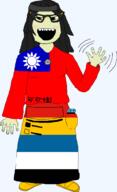 asian blush brown_eyes china chinese_text clothes female flag flag:bei-yang flag:taiwan full_body glasses hair hand nato necklace open_mouth soyjak taiwan text transparent_background variant:soytan waving yellow_skin // 1278x2099 // 118.9KB