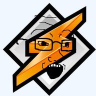 eyebrows eyes glasses lightning logo meta:extremely_low_effort open_mouth stubble teeth transparent_background variant:soyak winamp // 448x448 // 145.6KB