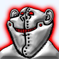 closed_mouth doddermod_(user) ear glowing no_pupils red_sclera red_teeth robot smile soyjak stubble variant:impish_soyak_ears // 700x700 // 264.5KB