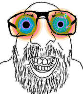 glasses glowing_eyes smile soyjak stubble thougher variant:israeli_soyjak // 582x658 // 303.5KB