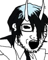 clothes coat ear glasses hair horn mask necktie neon_white neon_white(character) open_mouth soyjak stubble variant:soyak video_game // 966x1200 // 17.7KB