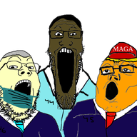 3soyjaks artist:fuck_all_liberals barack_obama black_skin cap clothes donald_trump facemask fal glasses hair hat joe_biden maga necktie open_mouth orange_skin politics president soyjak stretched_mouth stubble suit trend:soyjak_trio united_states variant:gapejak variant:markiplier_soyjak variant:tony_soprano_soyjak white_hair white_skin yellow_hair // 968x832 // 236.2KB