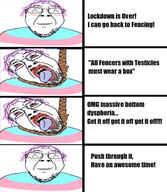 ^_^ bloodshot_eyes crying flag glasses hair hanging meme mustache open_mouth purple_hair rope smile soyjak stubble suicide text tongue tranny variant:bernd yellow_teeth // 497x572 // 224.3KB