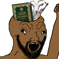 arm beard book brainless brown_skin fist goat hand hands_up islam open_mouth quran rifle soyjak tvrkaryan variant:soyak weapon yellow_teeth // 747x600 // 363.6KB