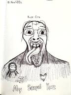 art award black_and_white distorted drawfag drawing flag:transgender_pride_flag glasses hair ink kuz meta:soytober meta:soytober2025 open_mouth smile soyjak stubble text tongue tranny transgender_flag variant:bernd // 3000x4000 // 8.5MB