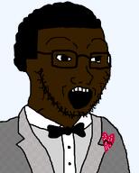 808s_&_heartbreak afro black_skin bowtie clothes glasses kanye_west open_mouth soyjak stubble suit suit_and_tie variant:soyak // 800x1000 // 72.0KB