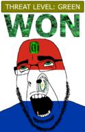 ahegao country emerald flag flag:paraguay gem glasses green green_eyes hair looking_up open_mouth paraguay schlog_color_event soyjak soyjak_blog spanish_text star_(symbol) stubble teeth text threat_level_green variant:cobson won wreath // 721x1115 // 168.9KB