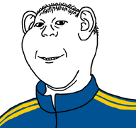 impish narrow_eyes no_glasses no_stubble series:fusionjaks small_eyes smile soyjak subvariant:impish_kuzjak_ears swede track_suit variant:impish_soyak_ears variant:kuzjak // 838x789 // 17.9KB