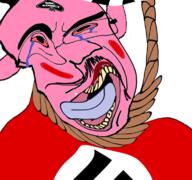ack bloodshot_eyes clothes crying flag flag:nazi_germany glasses hair hanging mustache nazism open_mouth pol_(4chan) politics rope soyjak subvariant:patrick suicide swastika tongue variant:chudjak yellow_teeth // 768x719 // 362.9KB
