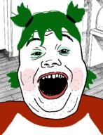 4chan anime blush clothes green_hair hair makeup manga open_mouth soyjak tranny variant:alicia yotsoyba // 492x642 // 178.3KB