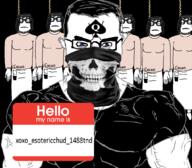 anti_soytan hello_my_name_is_(sticker) mask name_tag queen_of_spades rope self_insert skull subvariant:muscular_chud total_sloptran_death variant:chudjak variant:soytan xoxo_esothericchud_1488tnd_(namefag) // 1059x929 // 179.0KB